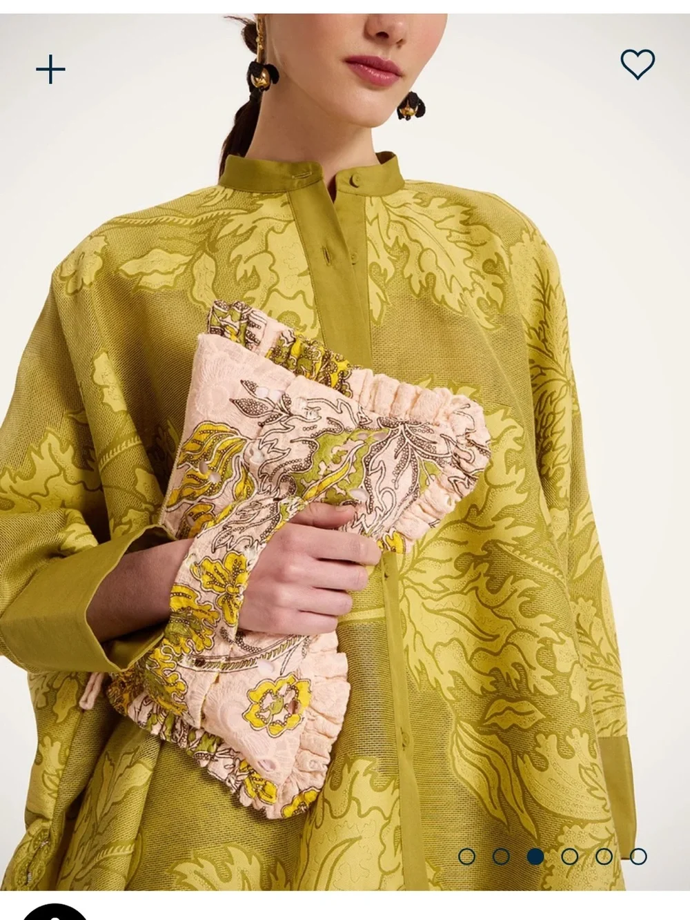 LA DoubleJ Pink and Yellow Floral Ruffle Clutch